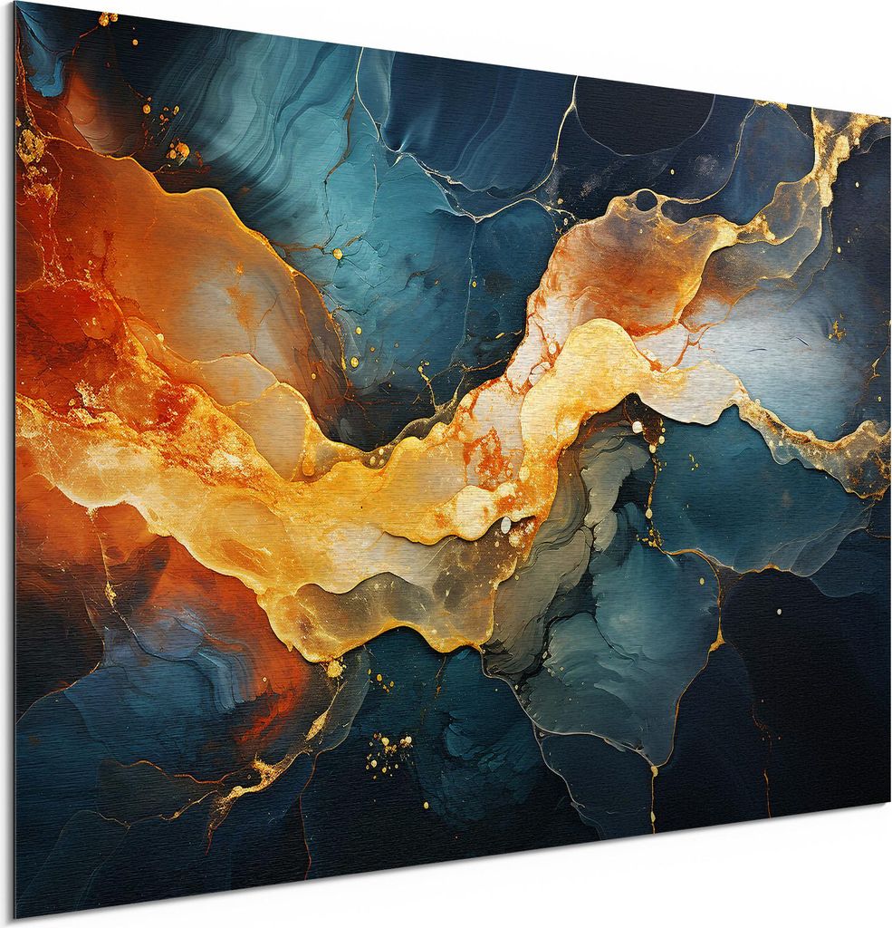 DEQORI Alu-Dibond Bild Silber 60x40 cm 'Magmatischer Glanz' Wandbild Metall dünn Design