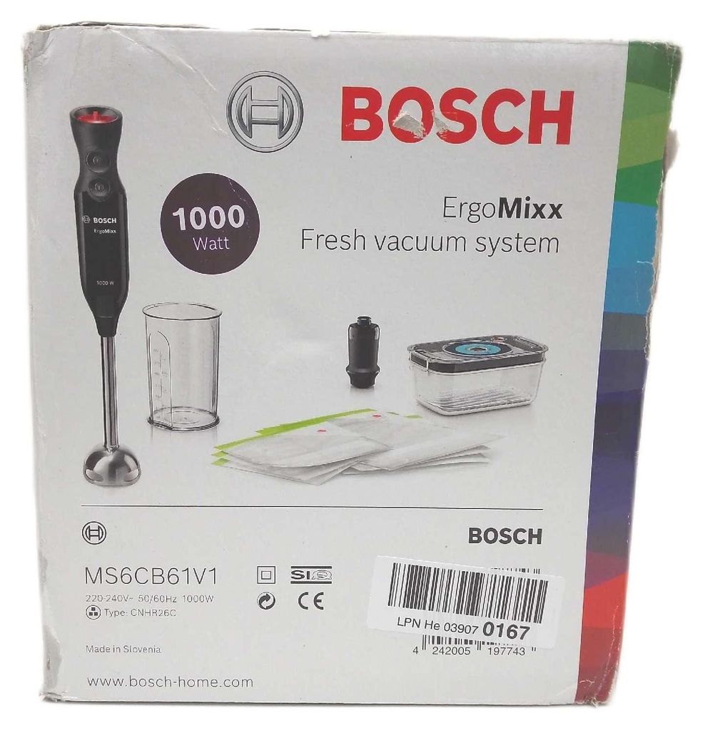 Bosch ErgoMixx MS6CB61V1 Mixeur Plongeant 1000W - Système Sous Vide + QuattroBlade - Noir