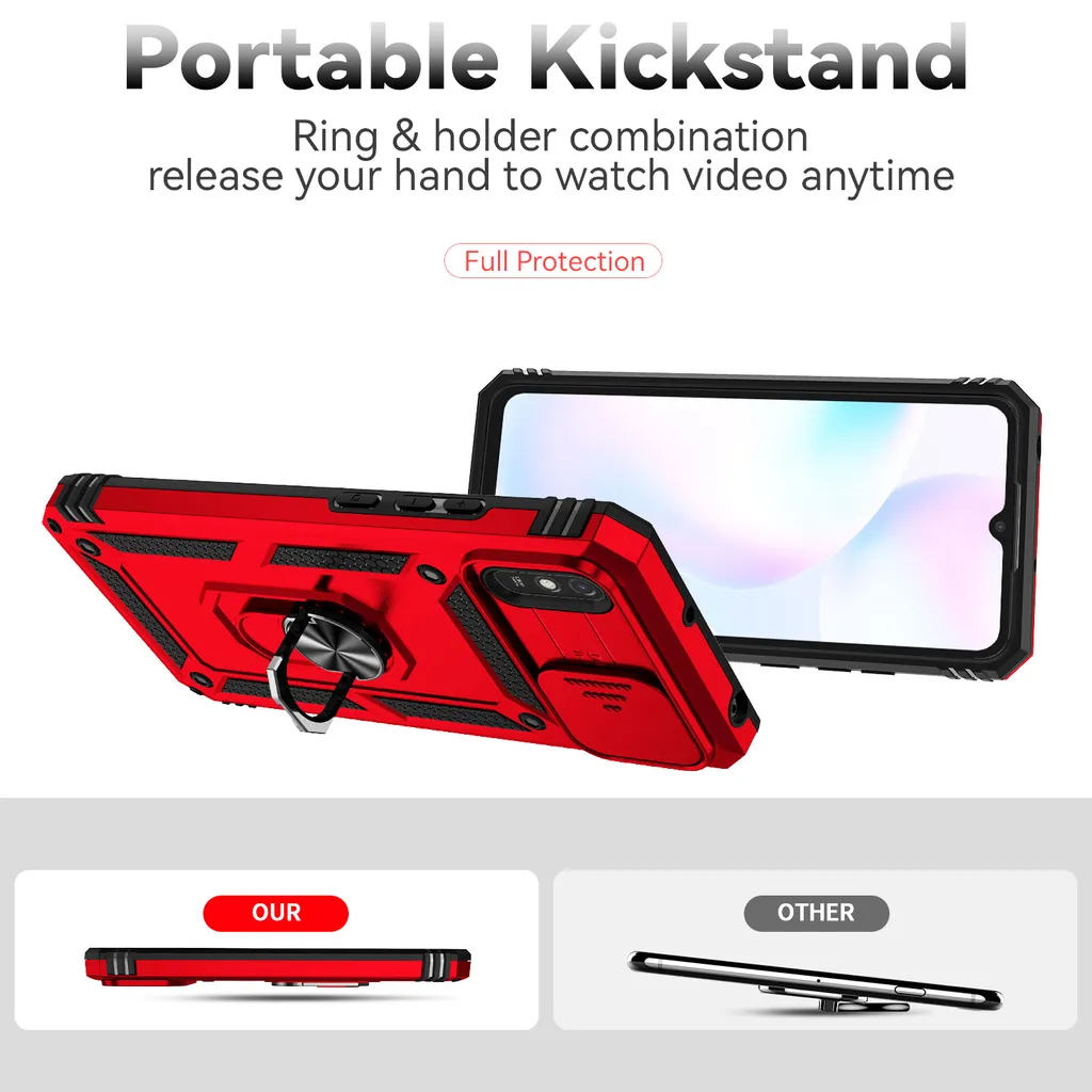 Custodia Rugged Xiaomi Redmi 9A Rossa Antiurto con Supporto Auto - 5