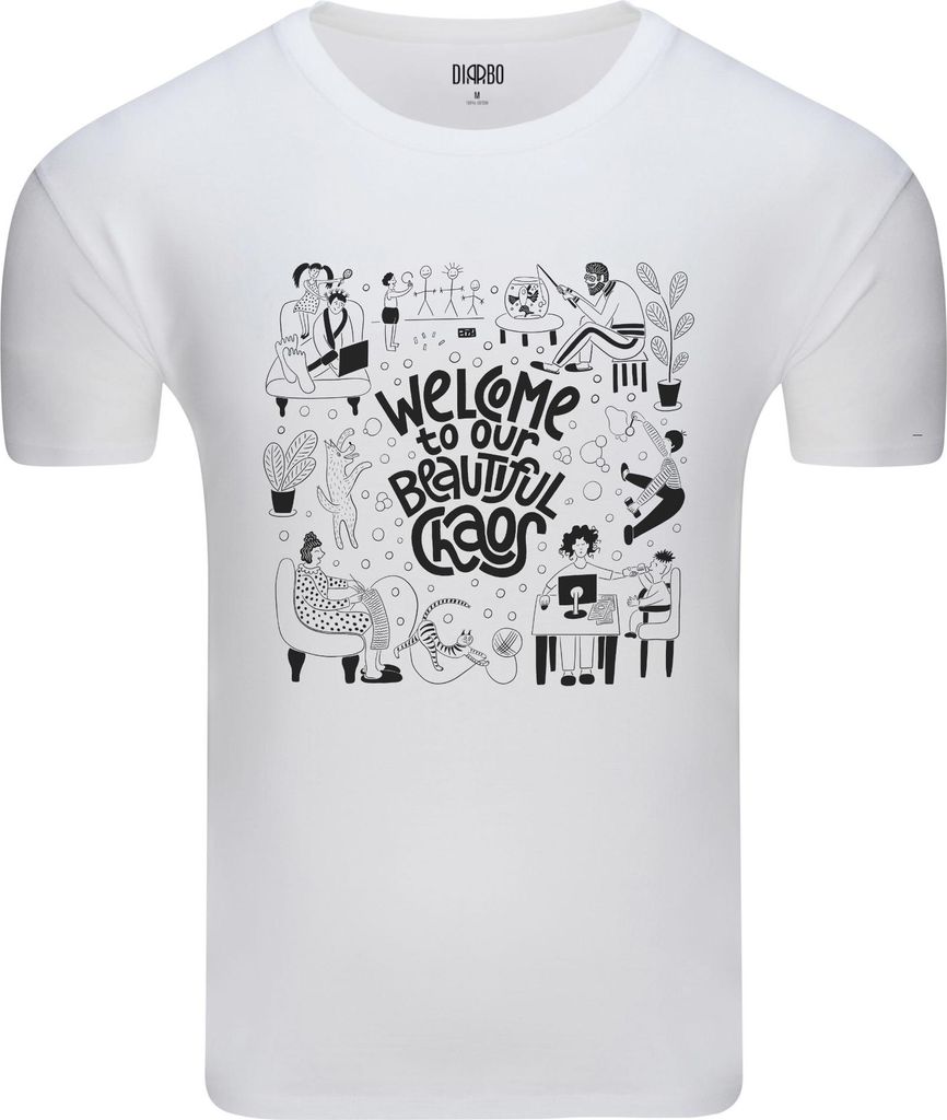Diarbo Herren T-Shirt mit Künstlerischem Druck Schönes Chaos Weiß Gr.M
