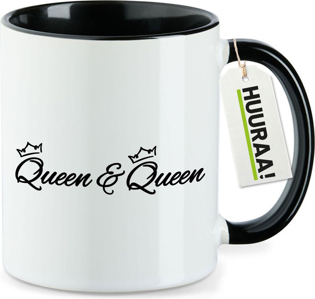 Huuraa Kaffeetasse Queen & Queen Krone 330ml Schwarz Keramik Kaffeebecher Geschenkidee