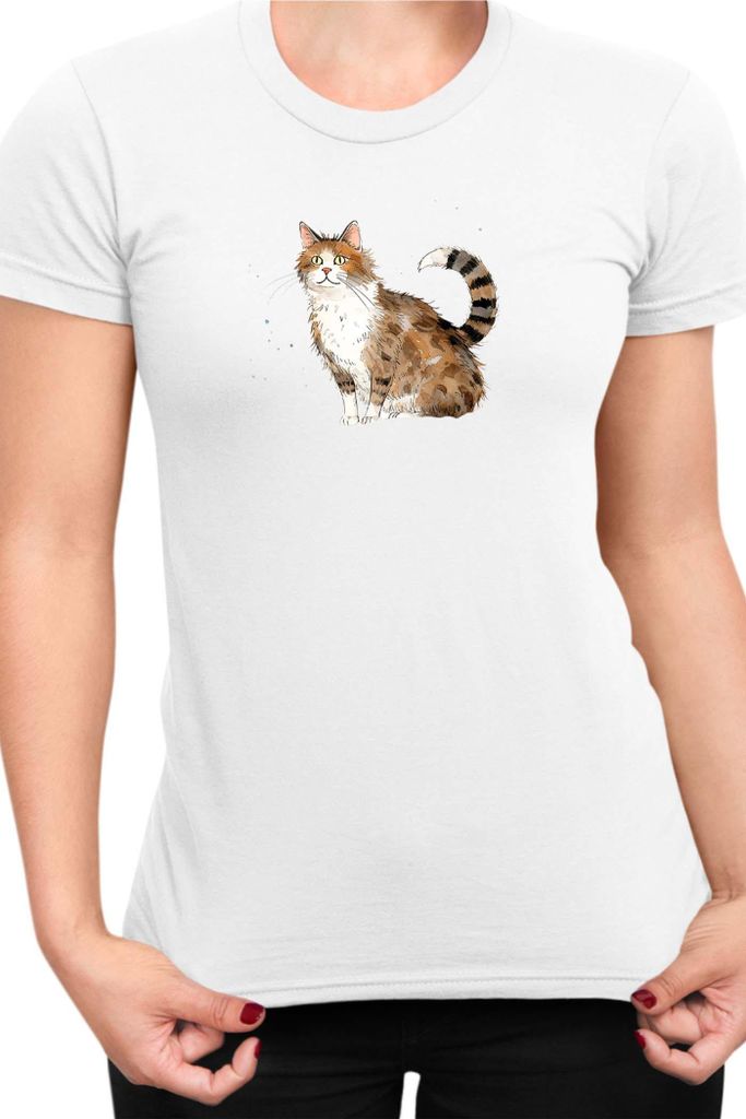 Damen T-Shirt Funny Cats Breeds Aegean Cat 008, Lady XS / Weiß