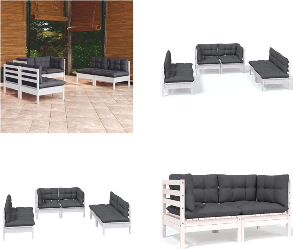 vidaXL 6 tlg. Garten Lounge Set mit Kissen Kiefer Massivholz - Garten-Lounge-Set - Garten-Lounge-Sets - Gartenmöbel-Set - Gartenmöbel-Sets