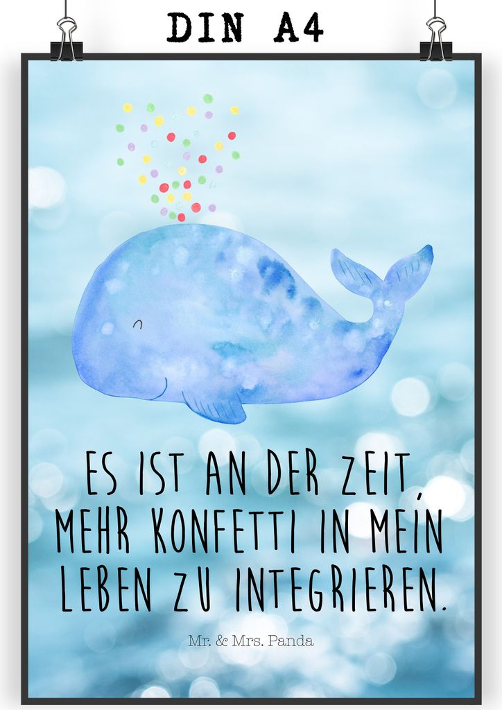 Mr. & Mrs. Panda Bild Wal Konfetti DIN A4 - Oceanblue - Geschenk, drucke, Kunstdruck, Abnehmen, Wandbild, Geburtstag, Meer, Wale, Trennung, Diät, ...