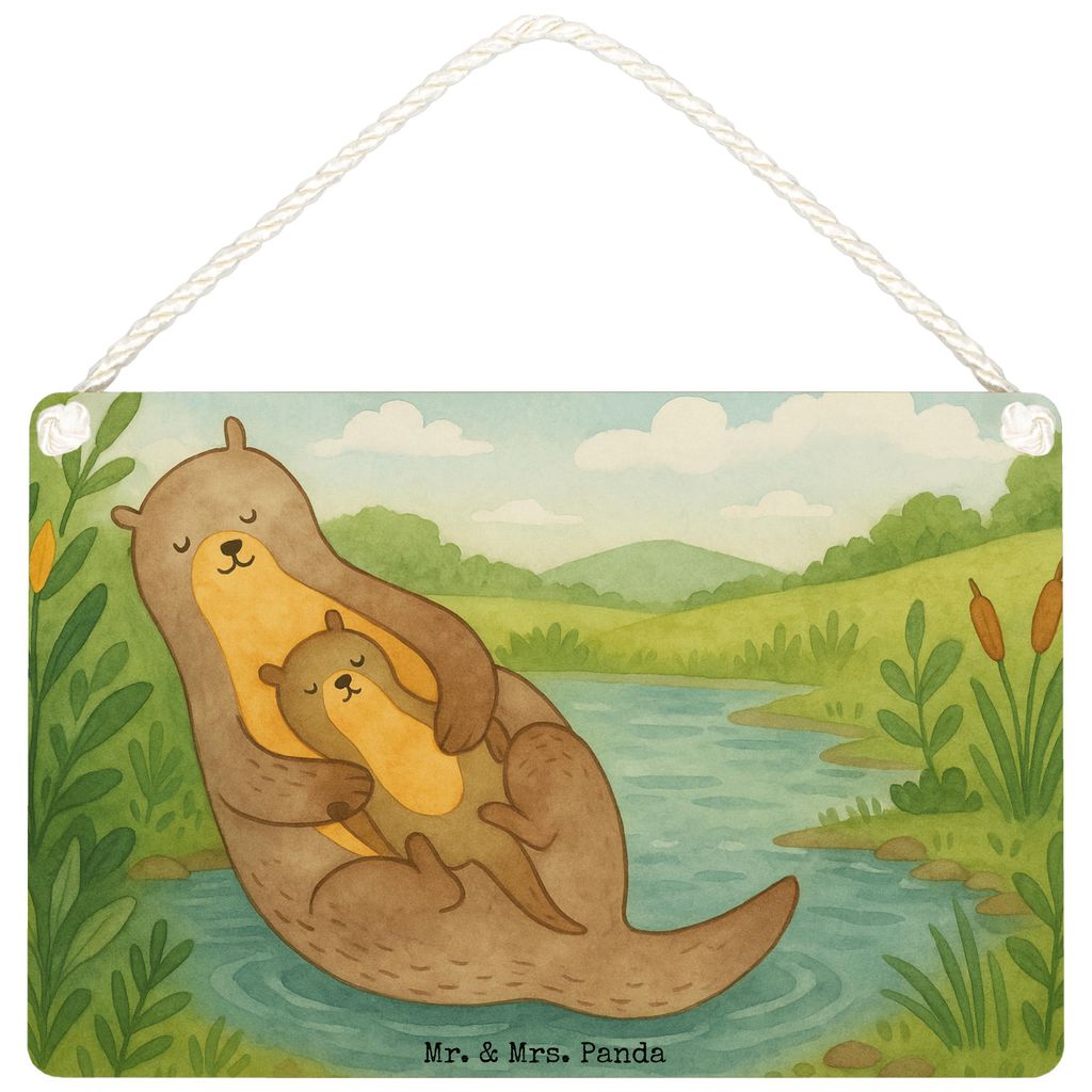 Mr. & Mrs. Panda Schild Otter Kind Design DIN A4 - Weiß - Geschenk, Türschild, Mutter, Wandbild Holz, Baby, Geburt, Familie, wandtafel, holzbild,...