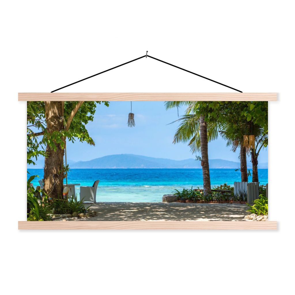 MuchoWow Textilposter Tropisch - Strand - Meer 120x60 cm mit holzfarbenen Rahmen - Klemmleiste