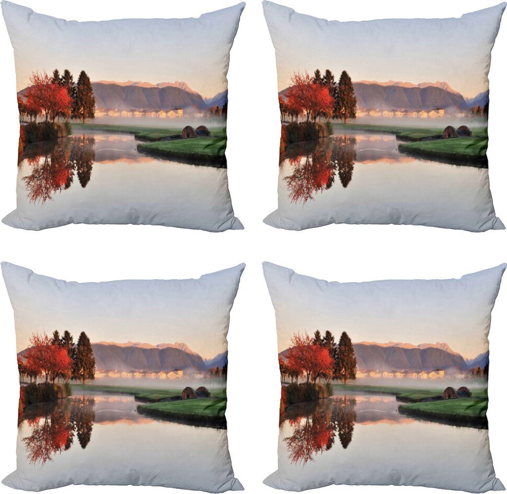 ABAKUHAUS Fallen Kissenbezug Set (4 Stück), Idylle Blick auf die Landschaft, Moderner Doppelseitiger Digitaldruck, 40 cm x 40 cm, Mehrfarbig