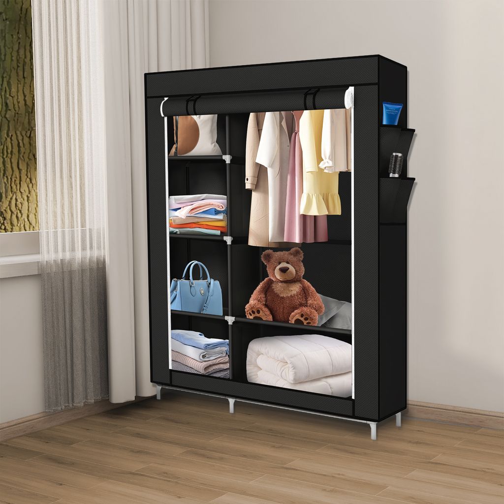 Kleiderschrank Einfach aus Stoff Faltschrank Stoffschrank Furniture Bedroom Wardrobes 105x45x170cm Schwarz