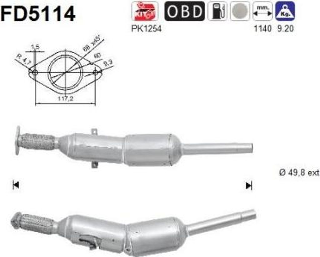 AS FD5114 Dieselpartikelfilter Rußpartikelfilter DPF für RENAULT KANGOO Express (FW0/1) Abgasanlage Diesel