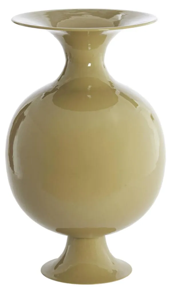 Vase métal vert olive brillant : fini la casse, optez pour le design
