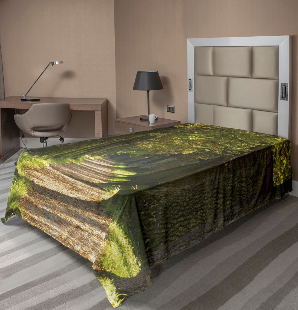 ABAKUHAUS Baum Bettlaken, Gasse mit Eichen Wald natürlichem ländlichem szenischem Bild Druck, weiches bequemes oberes Bettlaken für ein dekorati...