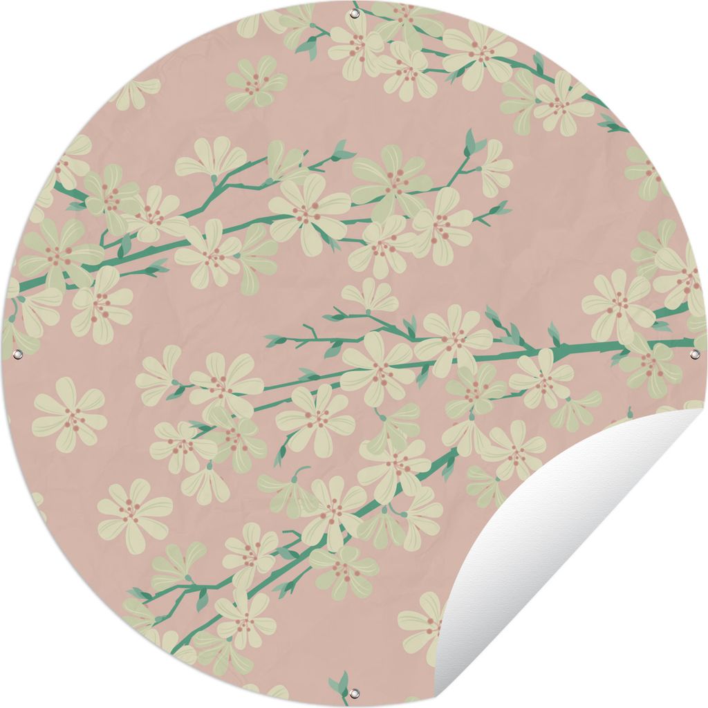 MuchoWow Gartenposter Outdoor-Poster Rund Rosa - Muster - Blumen Ø 90 cm Gartendeko Rundes Poster draußen