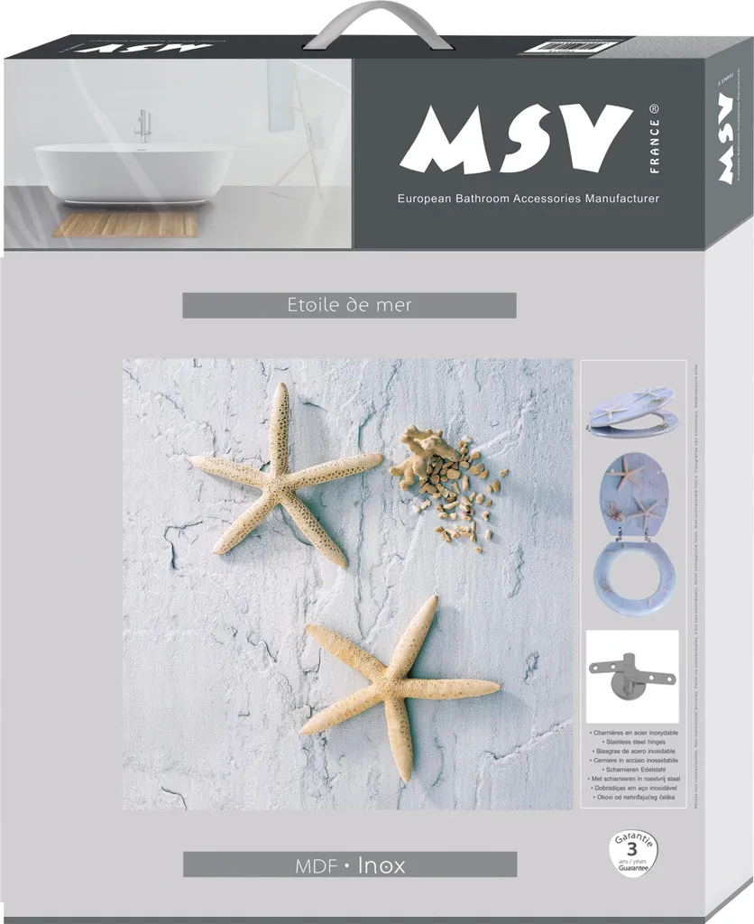 Lunette WC MSV en Bois MDF Décor Étoile de Mer avec Charnières