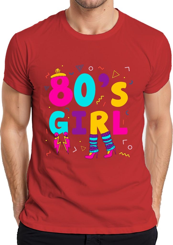 80's GIRL 80er Jahre Retro Neon 80s Memphis Beinwärmer Ohrringe Herren T-Shirt, Rot, 3XL