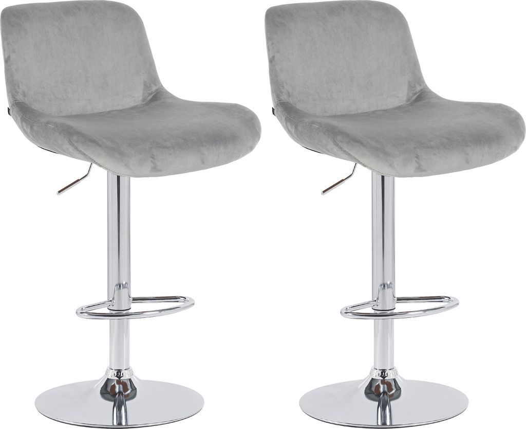 CLP 2er Set Barhocker Solon Chrom höhenverstellbar und drehbar mit Rückenlehne grau Material Samt