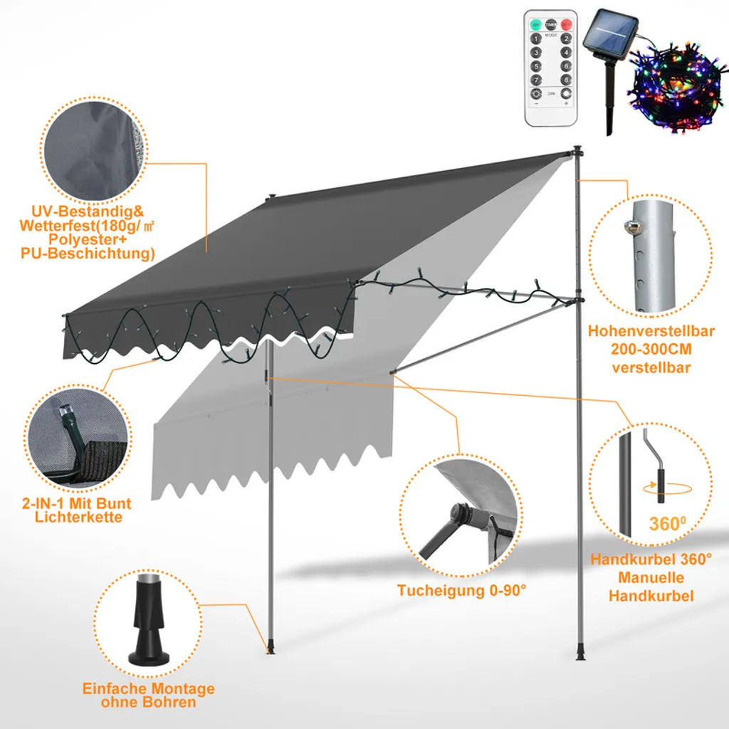 Tenda da Sole Fiqops 3M Grigio Chiaro: Protezione UV e Stile per Balcone - 4