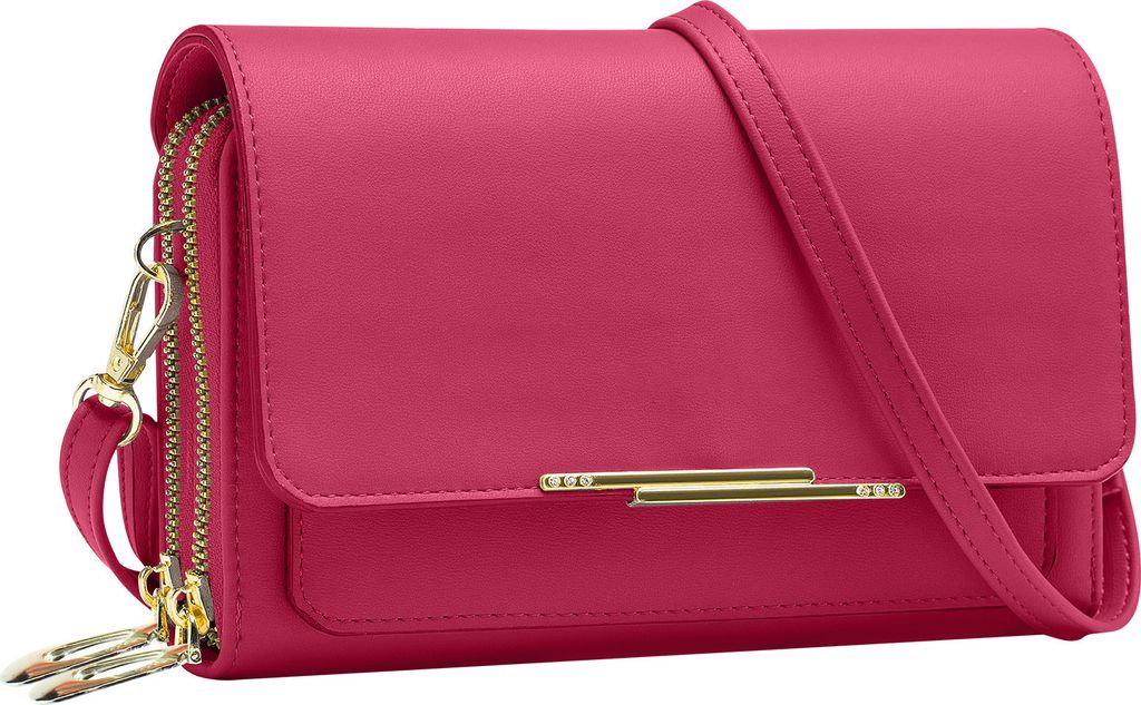 Smartphone-Schultertasche aus Kunstleder mit mehreren Fächern in rosa