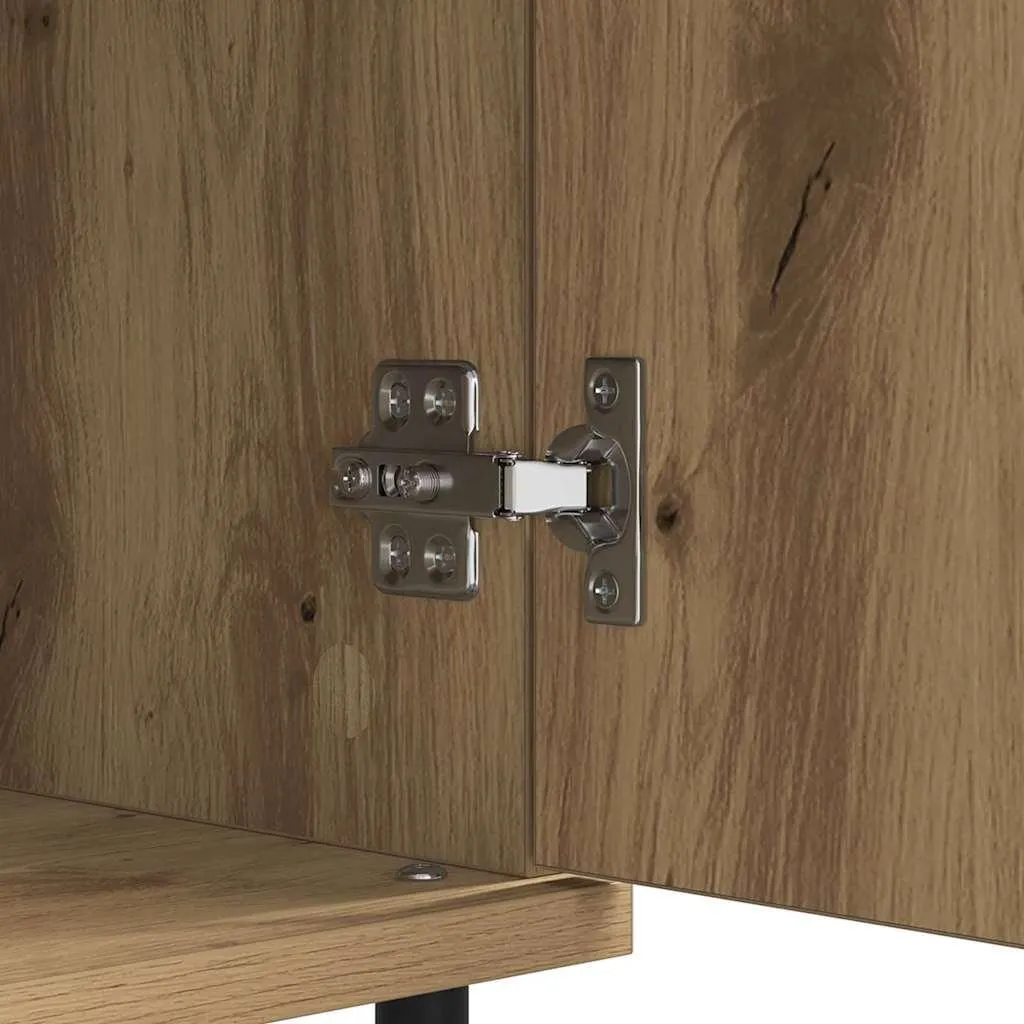 VidaXL Set Di 2 Credenze In Legno Multistrato Rovere Fumé, Con Ante E Gambe In Metallo, 40x35x70 Cm - Design Moderno