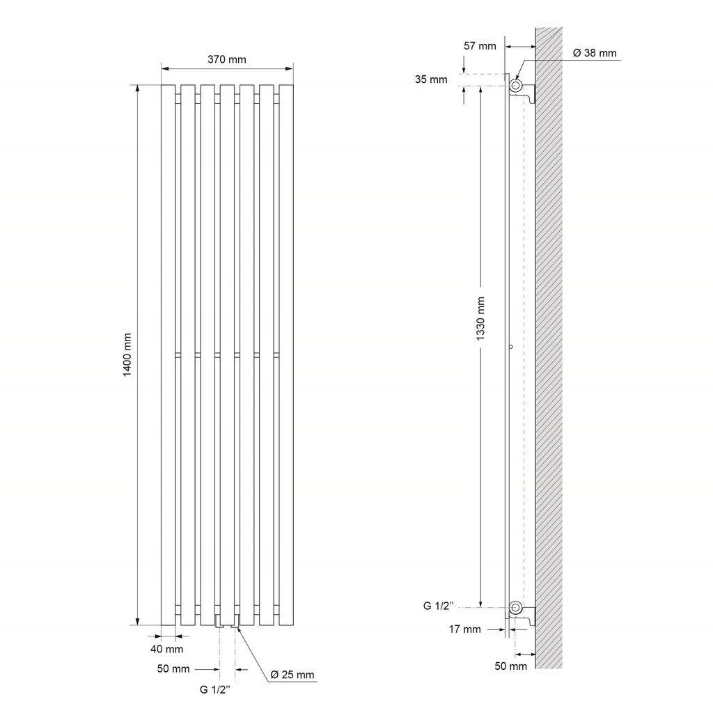 Grzejnik płytowy LuxeBath, jednowarstwowy, 370x1400 mm, Zdjęcie produktu 