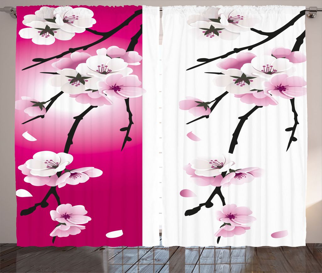 ABAKUHAUS Blumen Rustikaler Gardine, Aprikose Blumen-Blüten, Schlafzimmer Kräuselband Vorhang mit Schlaufen und Haken, 280 x 245 cm, Schwarz Wei...