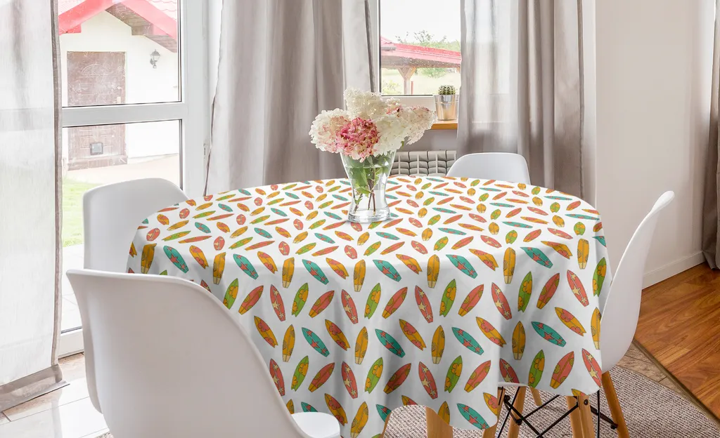 ABAKUHAUS Tovaglia Circolare 150cm - Alta Qualità, Motivo Surf Colorato