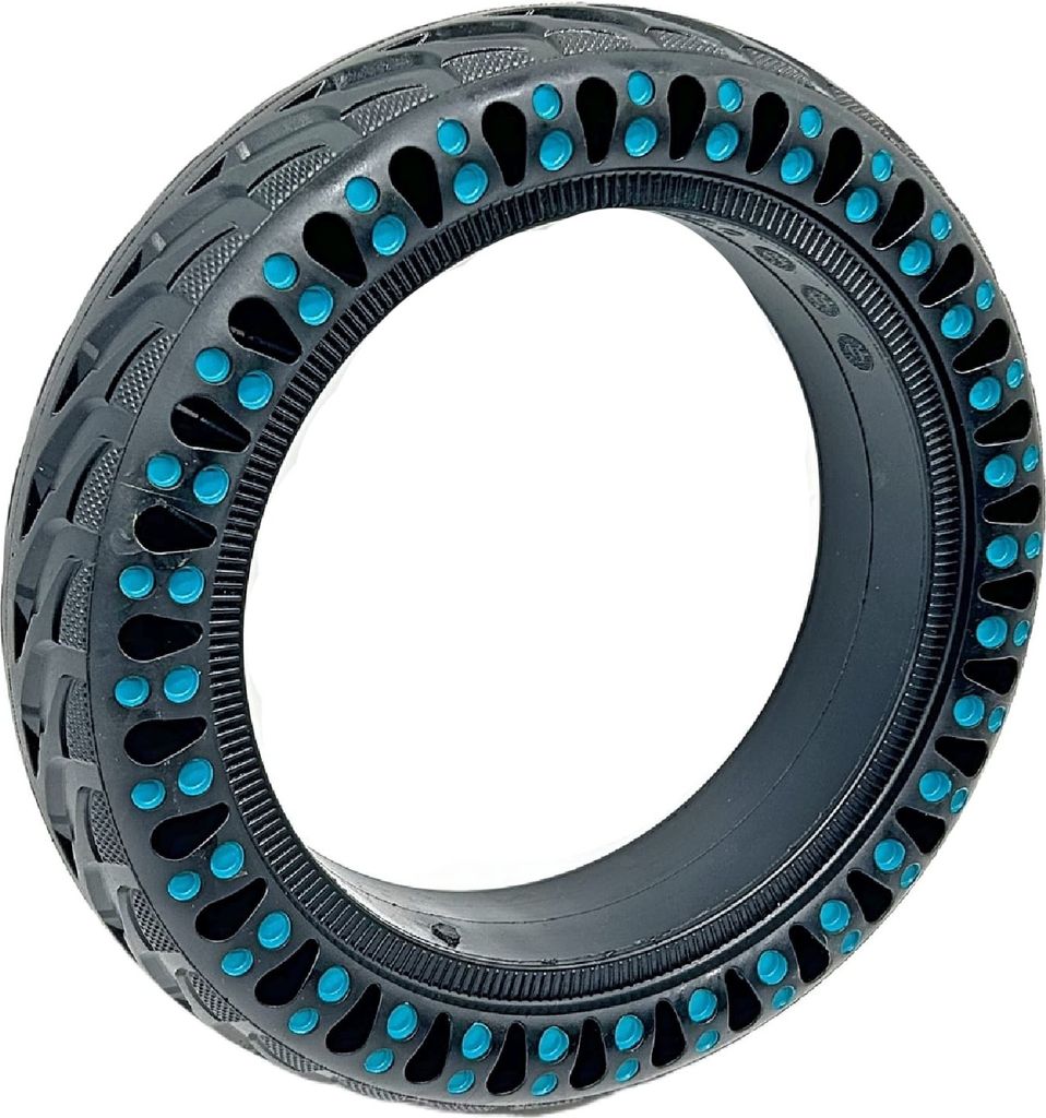 A solid black tire with blue accents, isolated on a white background.