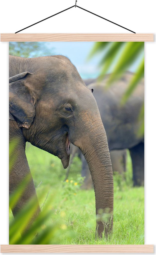 MuchoWow Textilposter Elefant - Palme - Tiere 40x60 cm mit holzfarbenen Rahmen - Poster