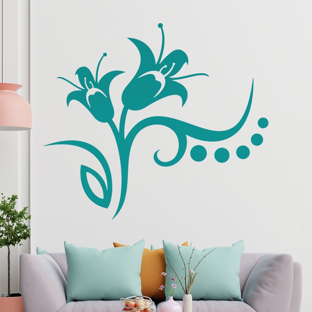 Blume - Linien Punkte Wandtattoo in 6 Größen - Wandaufkleber Wall Sticker - Dekoration, Küche, Wohnzimmer, Schlafzimmer, Badezimmer