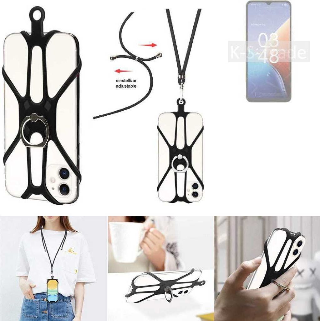 K-S-Trade 3in1 Handykette Handyband Handykordel Halsband Smartphone-Ring Handy-Ring kompatibel mit UMIDIGI F3 5G Fingerhalterung Handyring