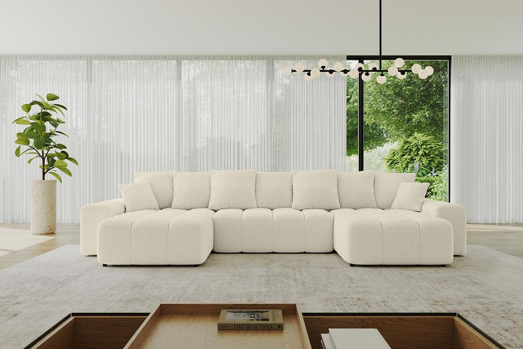 ALTDECOR Ecksofa in U-Form mit Schlaffunktion und Bettkasten ENIL-U 401x189x68 cm Beige - Corner Sofa Bett Eckcouch Couch L-Form Schlafcouch Auszie...
