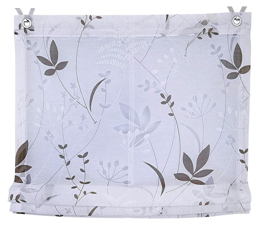 Raffrollo mit Ösen und Haken 45x140 cm weiß Blumen ohne Bohren Vorhang Gardine