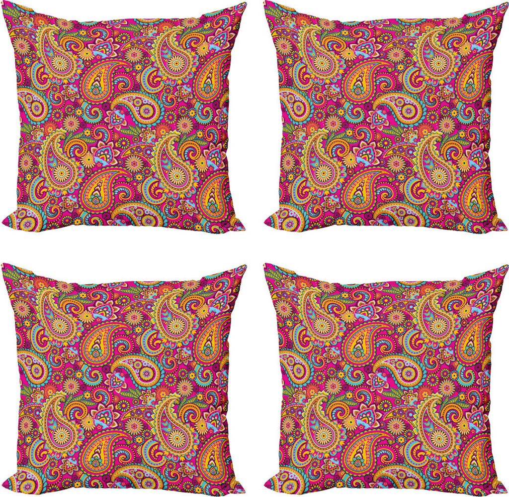 ABAKUHAUS Paisley Kissenbezug Set (4 Stück), Paisley Osten, Moderner Doppelseitiger Digitaldruck, 60 cm x 60 cm, Mehrfarbig