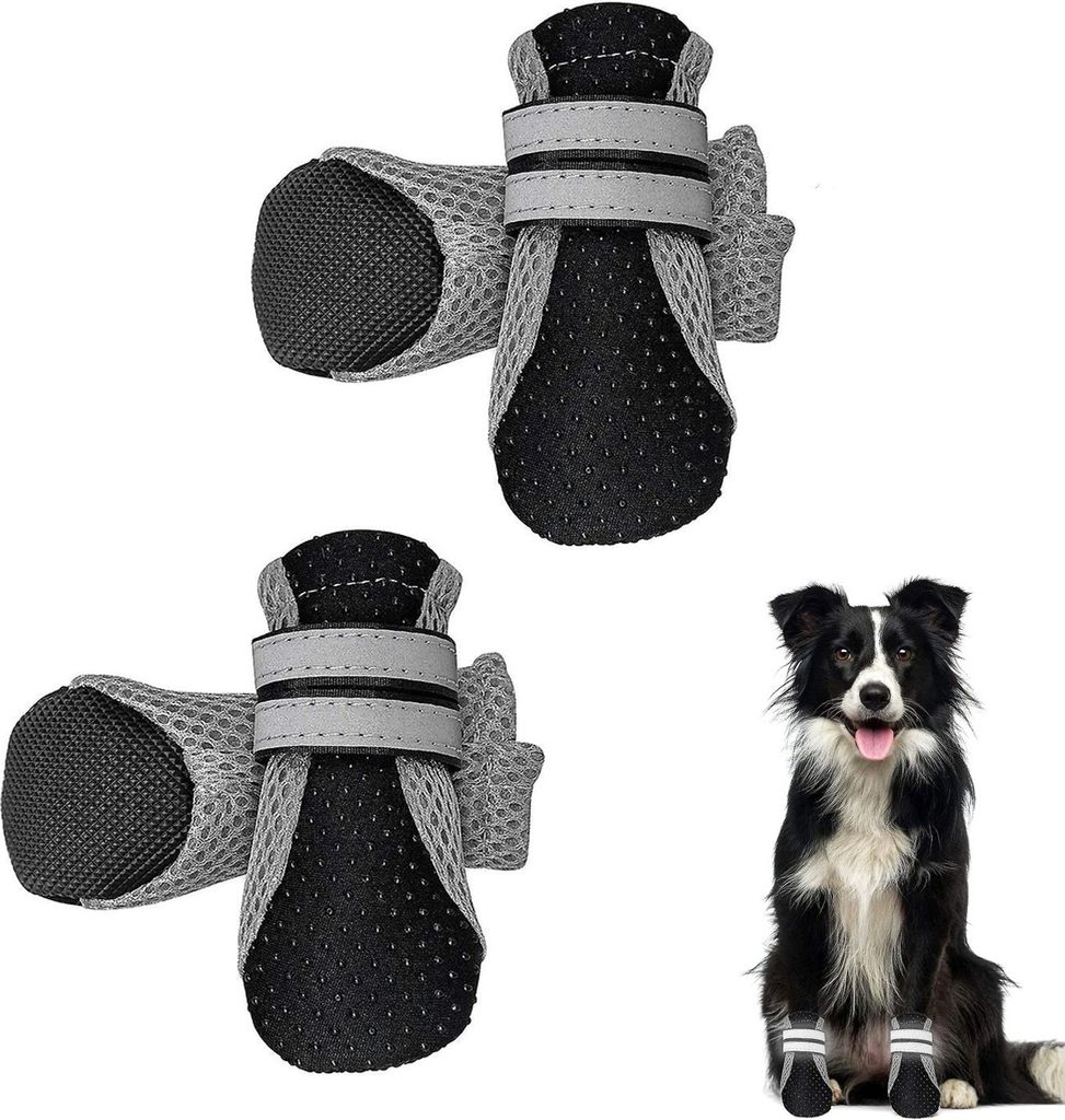 4er-Pack schützende Hundeschuhe, atmungsaktive Hundeschuhe, rutschfeste, atmungsaktive Haustierschuhe für kleine und mittelgroße Hunde (schwarz,...