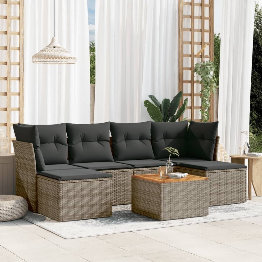 Maison Exclusive - 7-tlg. Garten-Sofagarnitur mit Kissen Grau Poly Rattan