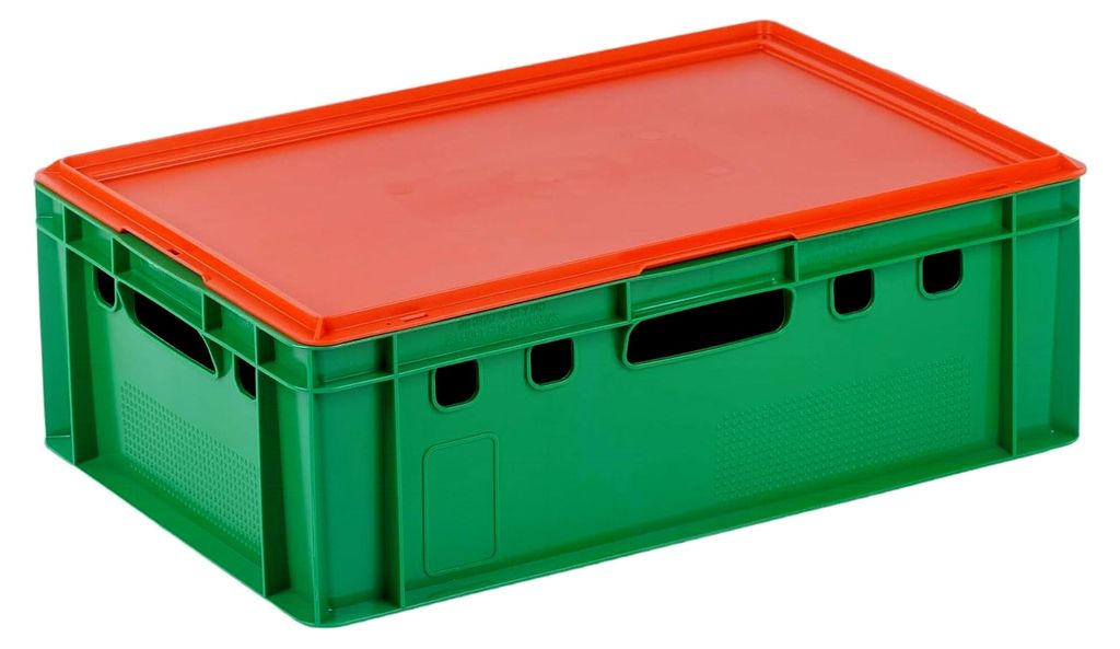 E2 Kiste mit rotem Deckel 600 x 400 x 200 mm in grün