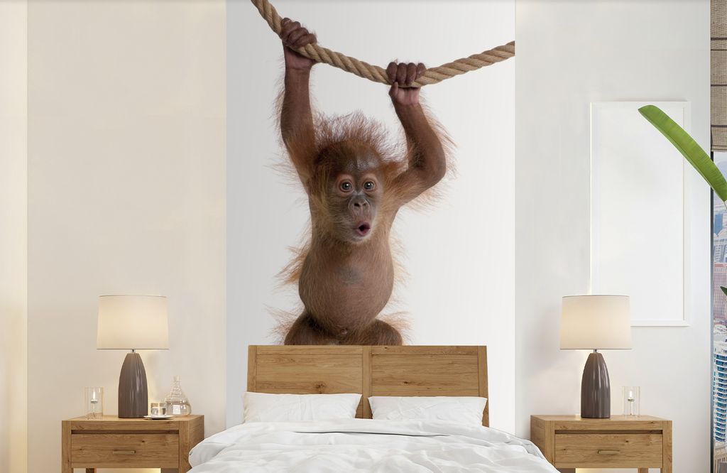 MuchoWow Fototapete für Wohnzimmer oder Schlafzimmer Wandtapete Vinyl Motivtapete Affe - Tiere - Kinder - Orang Utan - Jungen - Mädchen - 120x2...