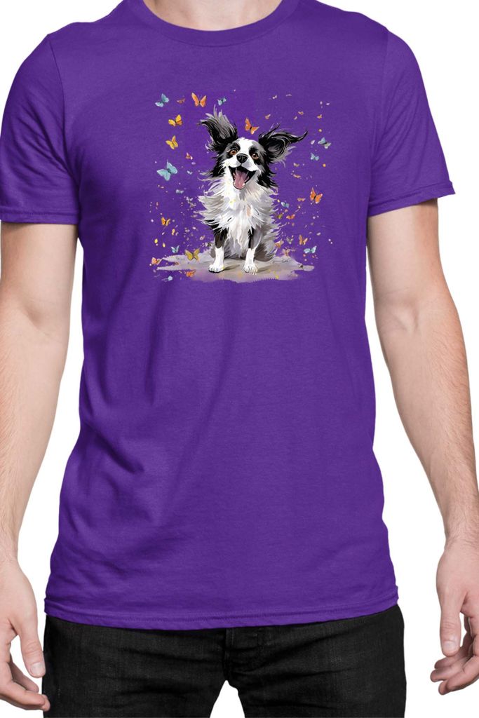 Herren T-Shirt Funny Dogs Breeds Papillon Dog Breed, Man L / Lila