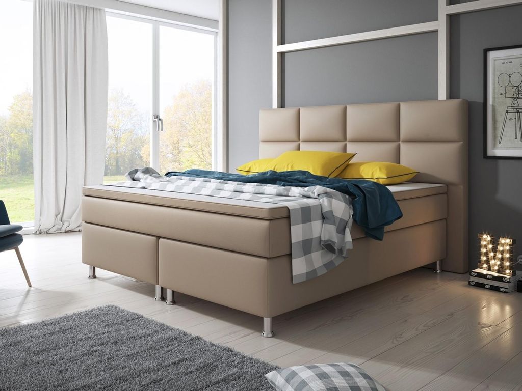 Boxspringbett Bett 180x200 cm Kunstleder Muddy beig Doppelbett Schlafzimmer