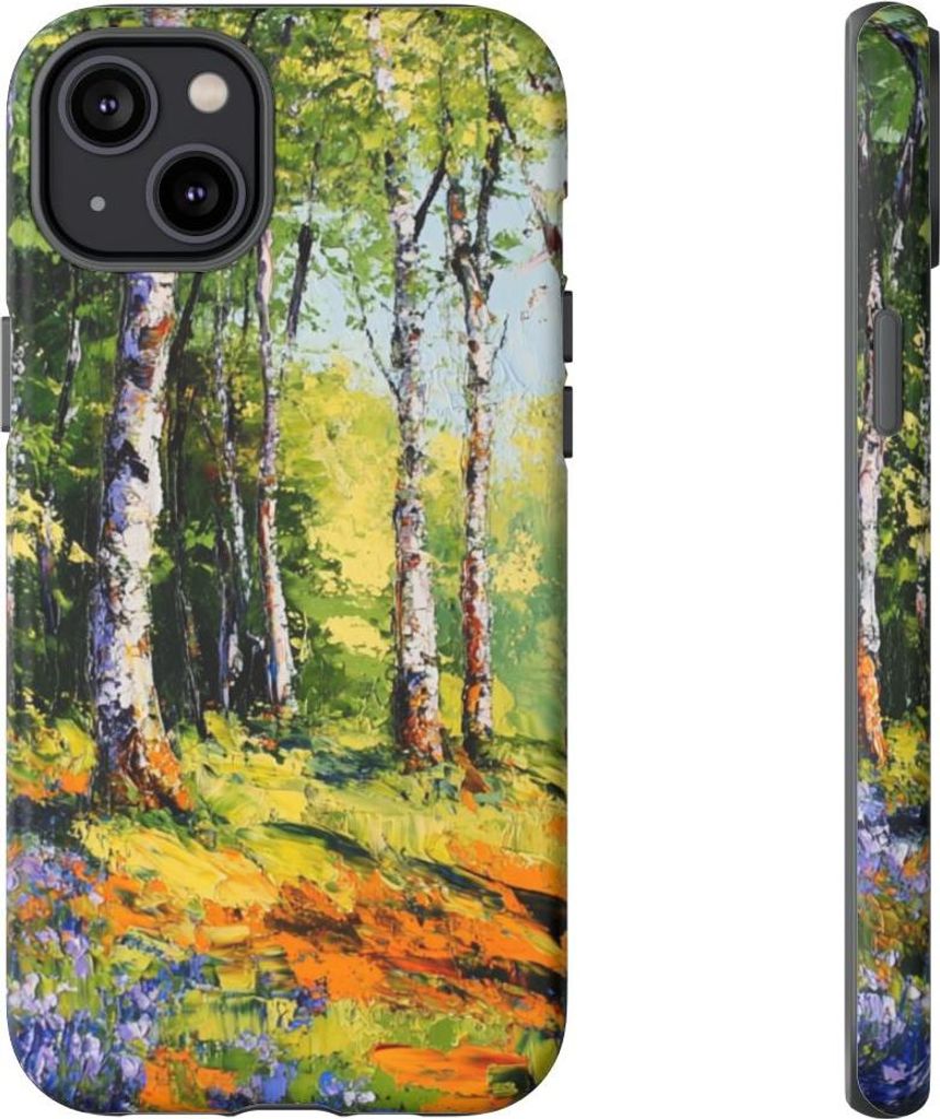 Lebendiger Wald mit Blausternen – Handyhülle Kompatibel mit iPhone 14 Plus