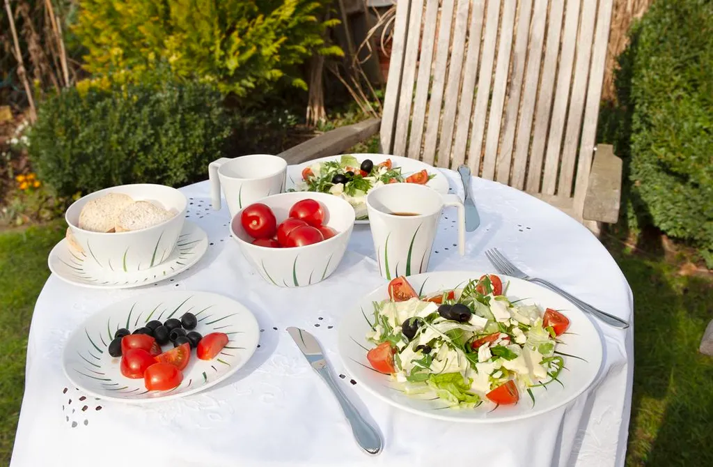 Set di stoviglie da campeggio in melamina per 4 persone, design ad incastro, 16 pezzi + 4 bicchieri da champagne, stoviglie da tavola, picnic, barbecue