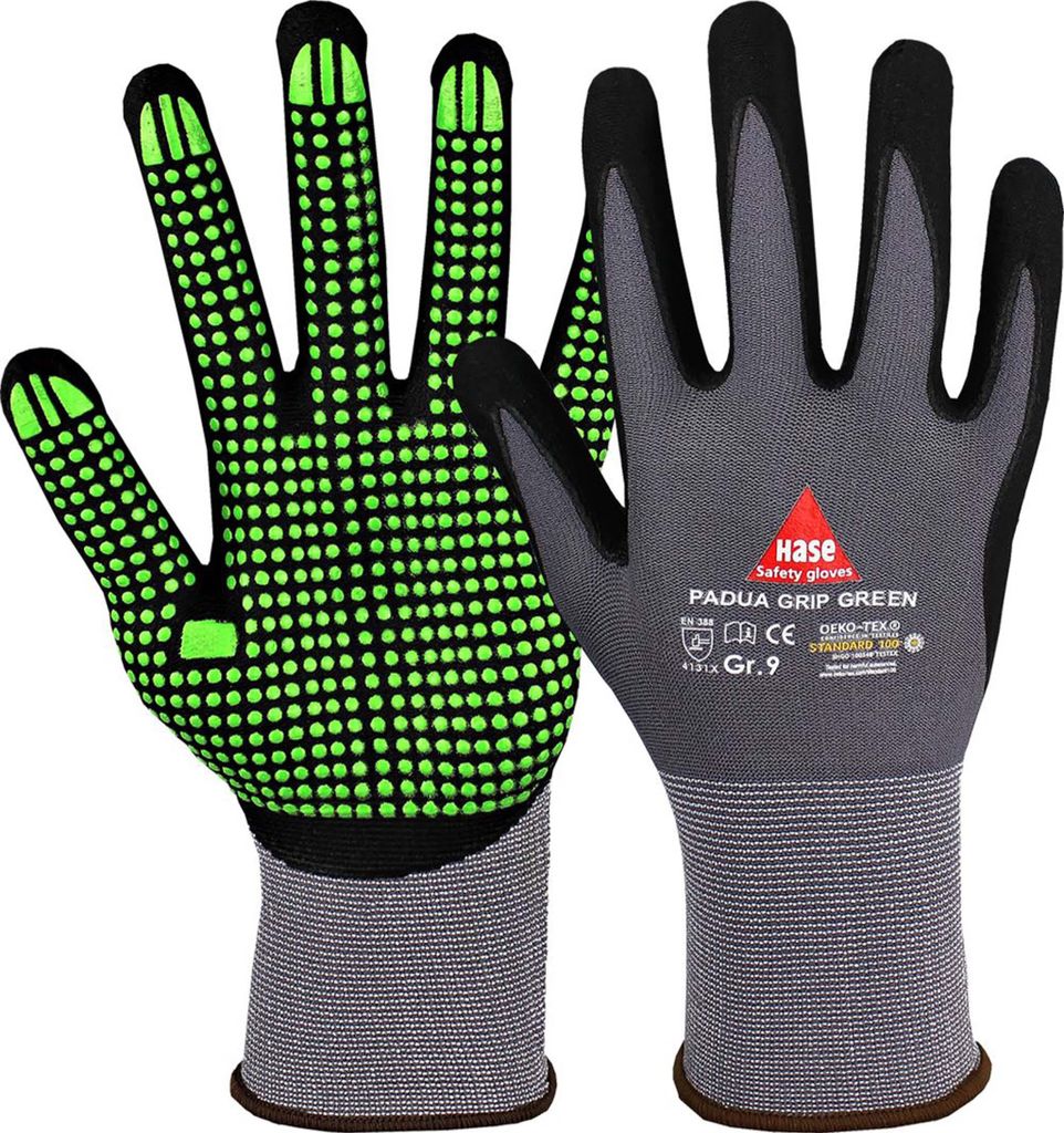 10 Paar PADUA GRIP GREEN 508150G Montagehandschuh | Nylon/Nitrilschaum | Profiqualität , Größe 7 (S)