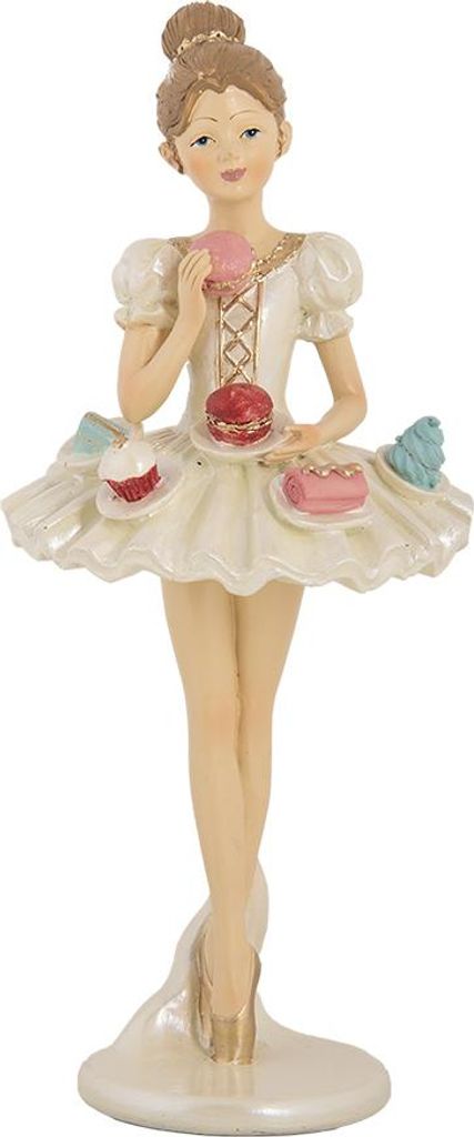 Clayre & Eef Dekorationsfigur Ballerina Ø 10x24 cm Weiß Beige Kunststoff