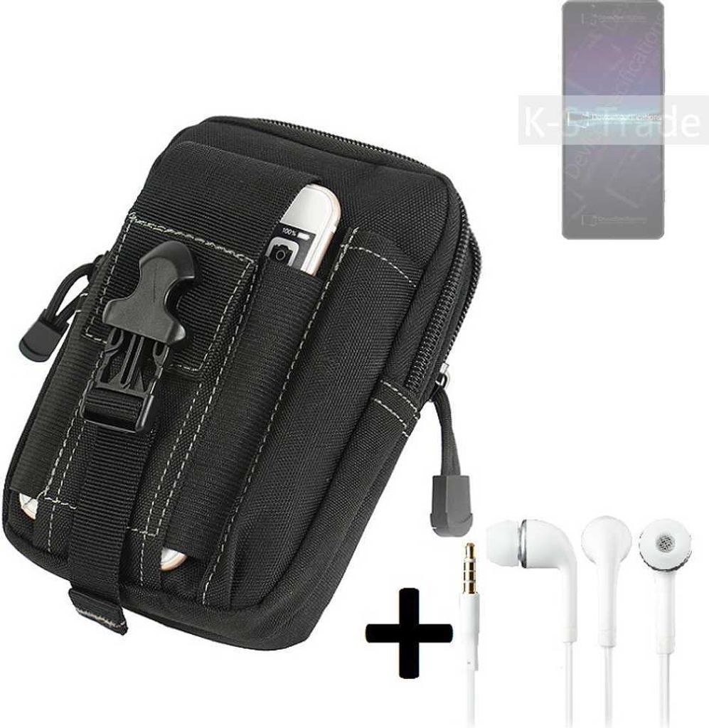 K-S-Trade Gürteltache + Kopfhörer kompatibel mit Sony Xperia 1 IV Gürtel Tasche Holster Schutz Hülle Handy Hülle schwarz inkl. Extrafächer