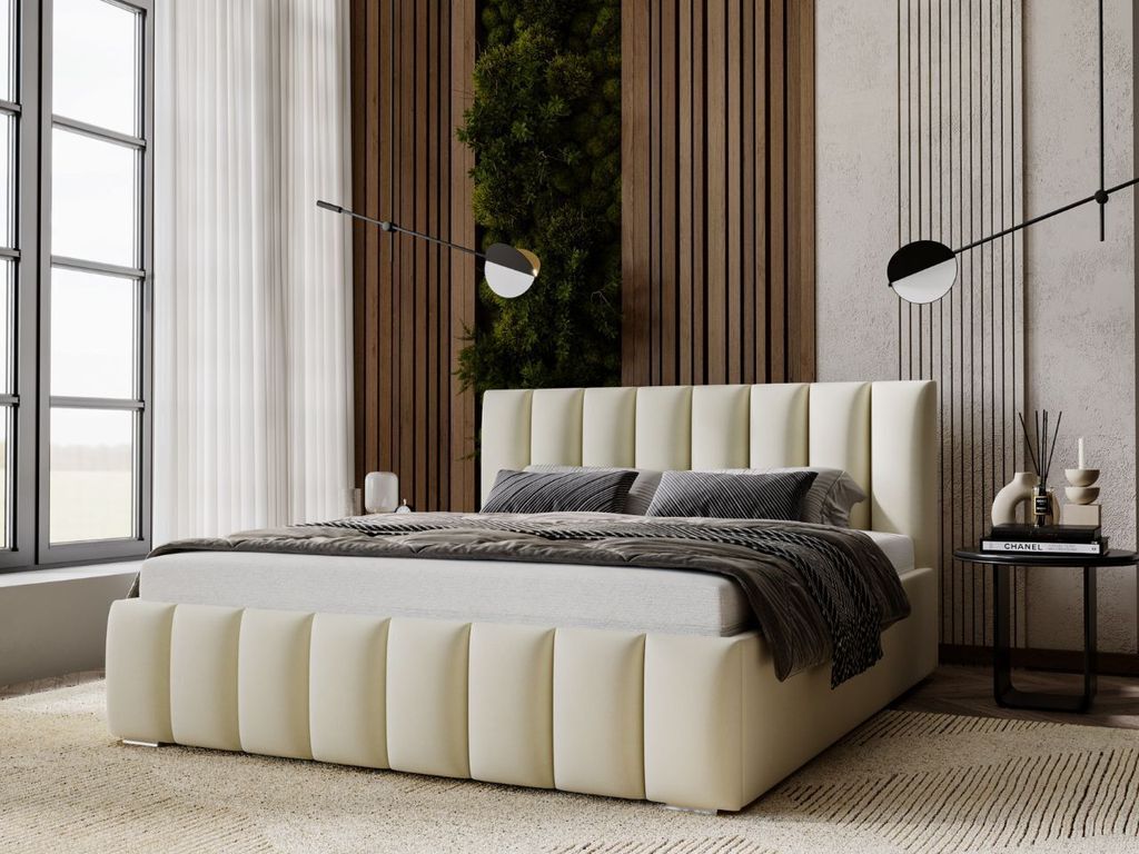 GrainGold Polsterbett Neos 200x200 cm - Bett 200x200, Polsterbett mit Bettkasten & Lattenrost - Beige (Amor Velvet 4323)