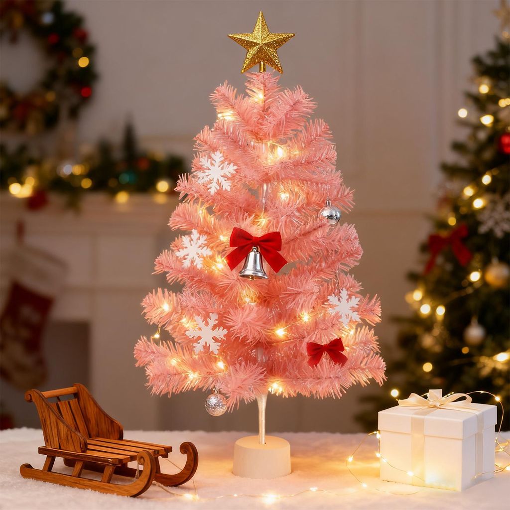 ZMH Künstlicher Weihnachtsbaum Rosa Mini Christbaum 60cm Tannenbaum PVC Nadeln für Innenräume Weihnachtsdeko Ausgestattet mit einem stabilen St...