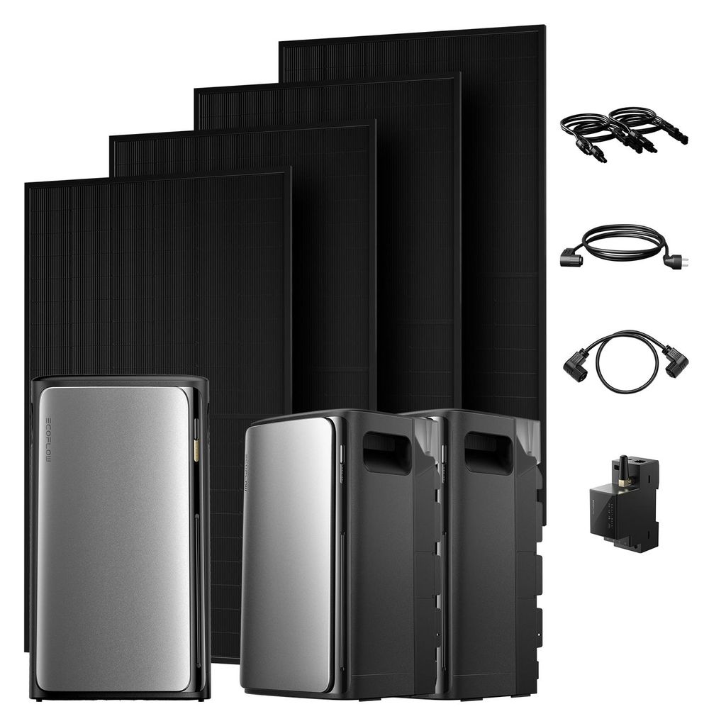 Powerness Balkonkraftwerk mit Speicher, EcoFlow STREAM Ultra Speicher mit 2x STREAM AC Pro Erweiterungsakku und 4x 500W Solarmodule & Smart Meter
