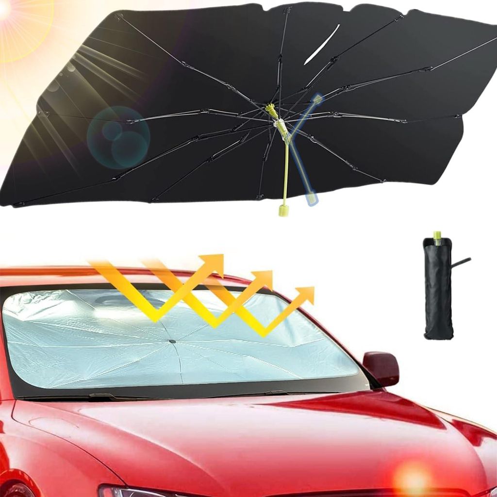 Sonnenschutz Auto Frontscheibe Innen, 2025 Faltbarer Sommer Sonnenschirm für Auto Windschutzscheibe 140 * 75 cm, Drehbar Front-Sonnenschutz Regens...
