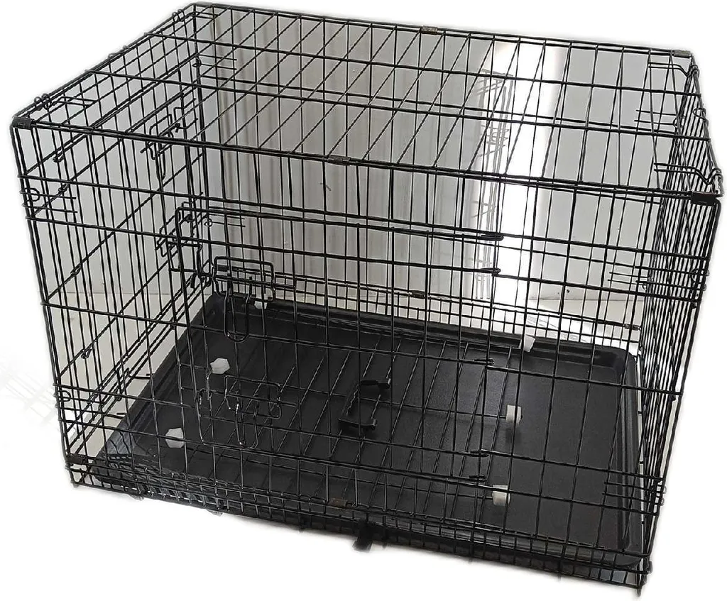 gabbia da trasporto per animali lionto, gabbia pieghevole in metallo con parete divisoria, base in plastica e chiusura di sicurezza, 76x49x56 cm - 7