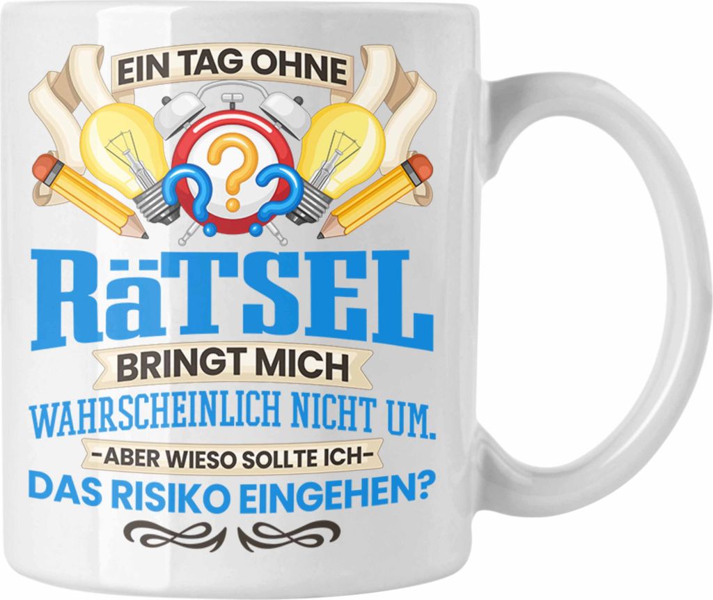 Trendation - Rätsel Tasse Geschenk Rätsel Lösen-Sucht Frauen Geschenkidee Lustiger Spruch (Weiß)