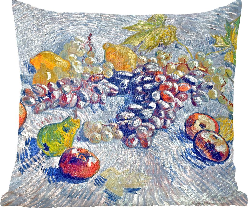 MuchoWow Zierkissen Sofakissen Wohnzimmer Dekokissen 60x60 cm Weintrauben, Zitronen, Birnen und Äpfel - Vincent van Gogh - Sitzfläche - Foto Po...